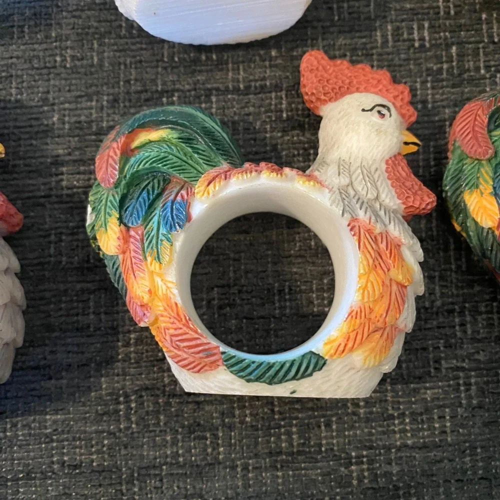 Unbranded Rooster‎ Napkin Rings Set of 6 Multicolor Excellent Farmhouse Decor